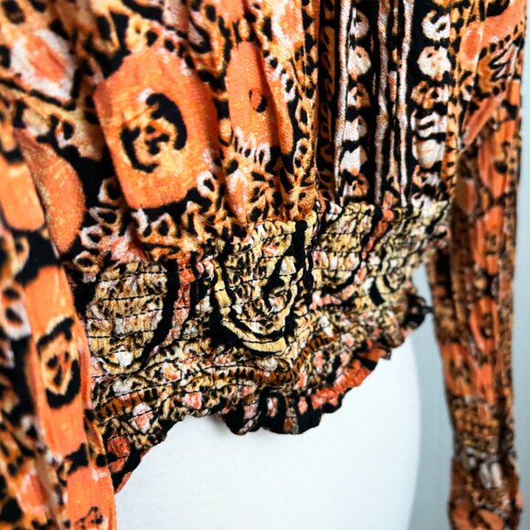 Free People Wild and Free Blouse M Paisley Boho Wrap V Neck Long Sleeve Top - Picture 5 of 8